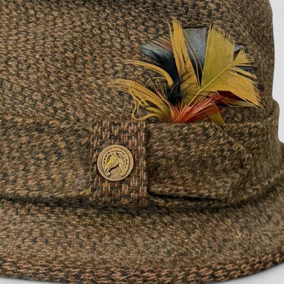 Vintage Wormser 100% Wool Fedora Hat Olive Green Belted Retro Cap Sz 7 1/8 - Picture 4 of 9
